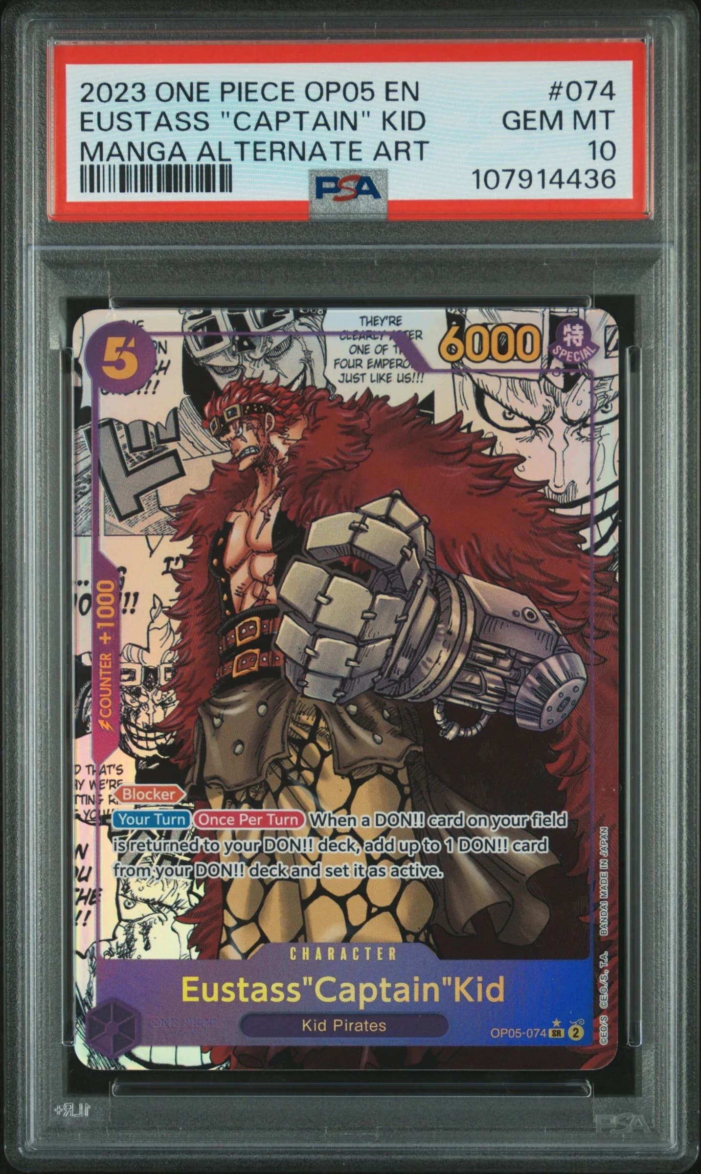 2023 #074 Eustass "Captain" Kid PSA 10 One Piece OP05-Awakening of the New Era One Piece OP05-Awakening of the New Era #074 PSA 10