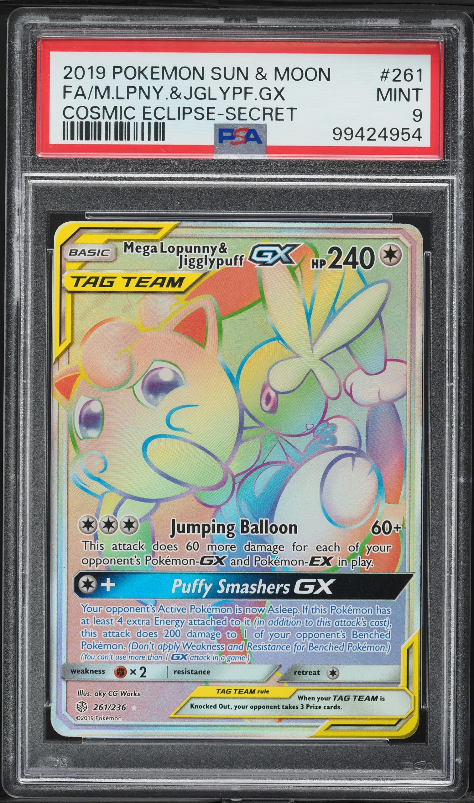2019 #261 Full Art/Mega-Lopunny & Jigglypuff GX PSA 9 Sun & Moon Cosmic Eclipse Pokemon