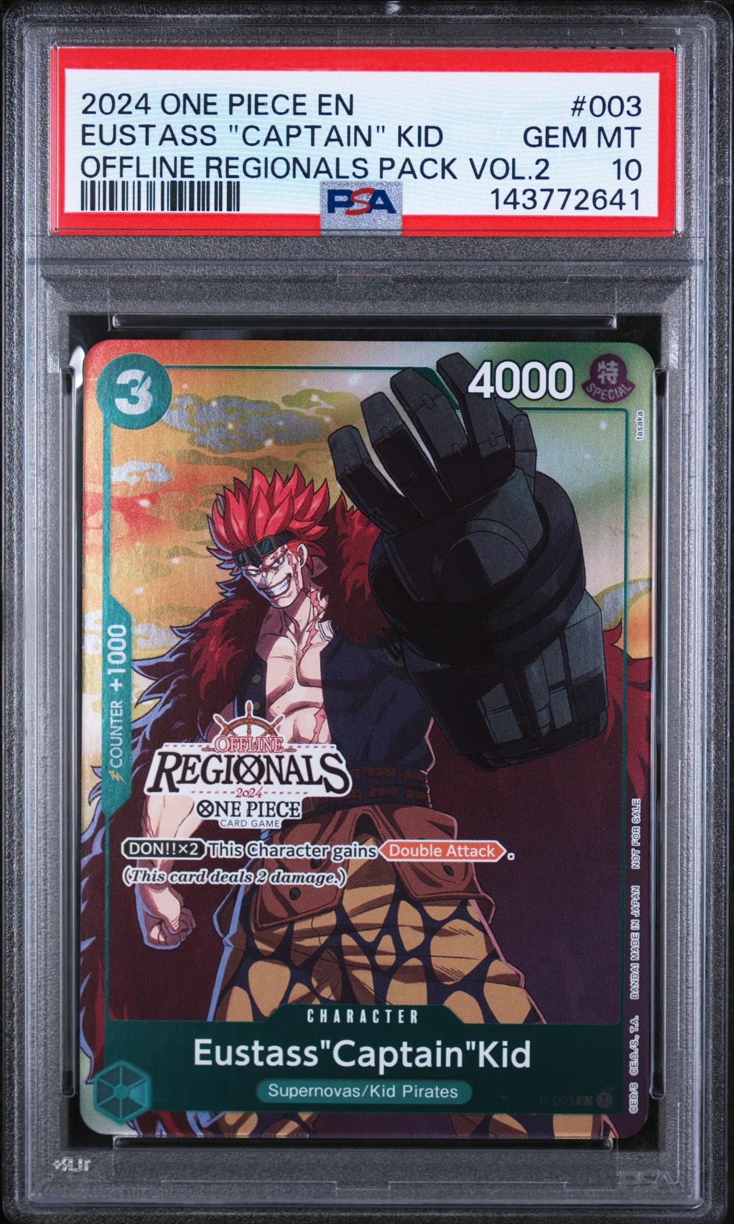 2024 #003 Eustass "Captain" Kid PSA 10 One Piece Offline Regionals Pack 2024 Vol.2 One Piece Offline Regionals Pack 2024 Vol.2 #003 PSA 10