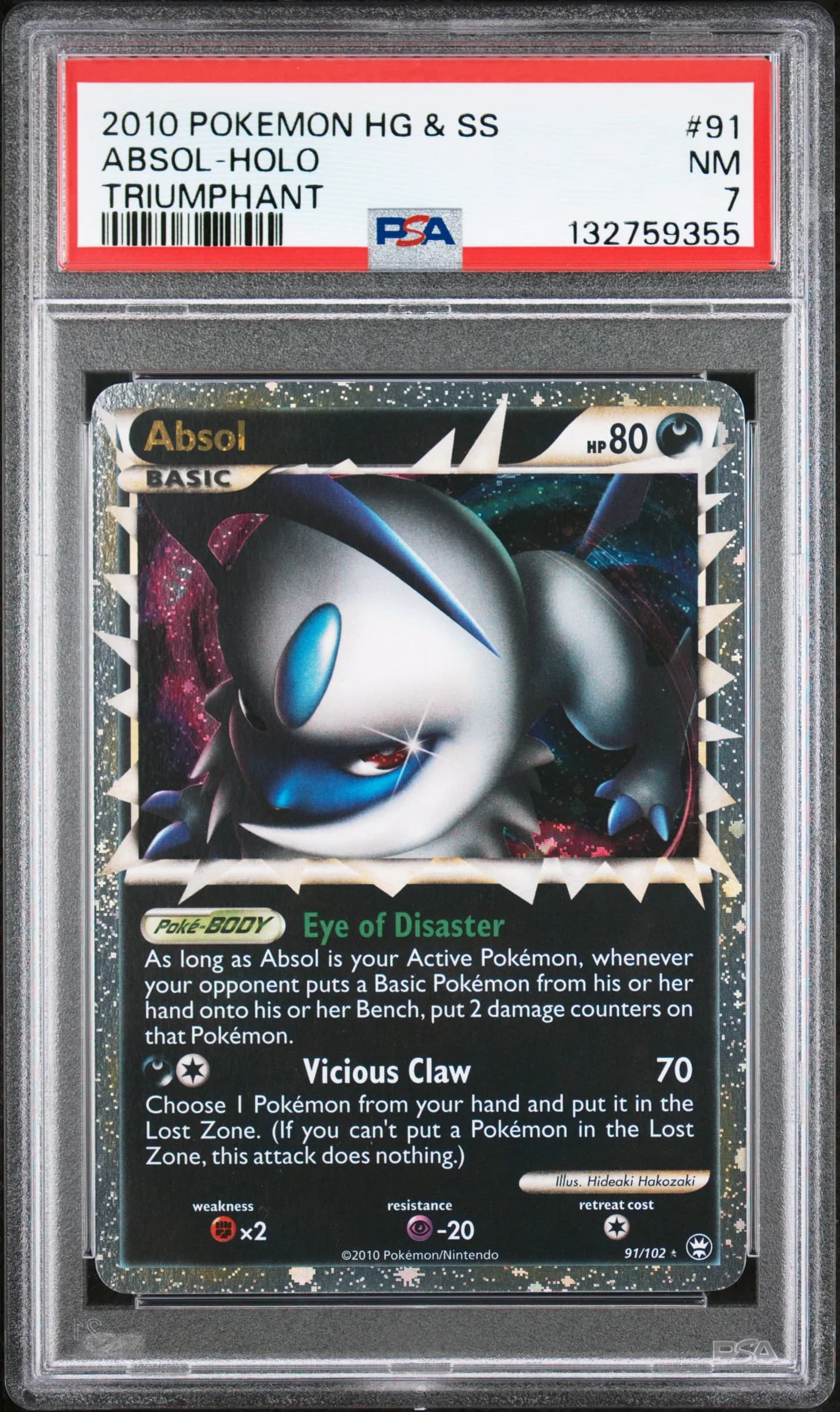 2010 #91 Absol-Holo PSA 7 Heartgold & Soulsilver Triumphant Pokemon Pokemon Heartgold & Soulsilver Triumphant #91 PSA 7